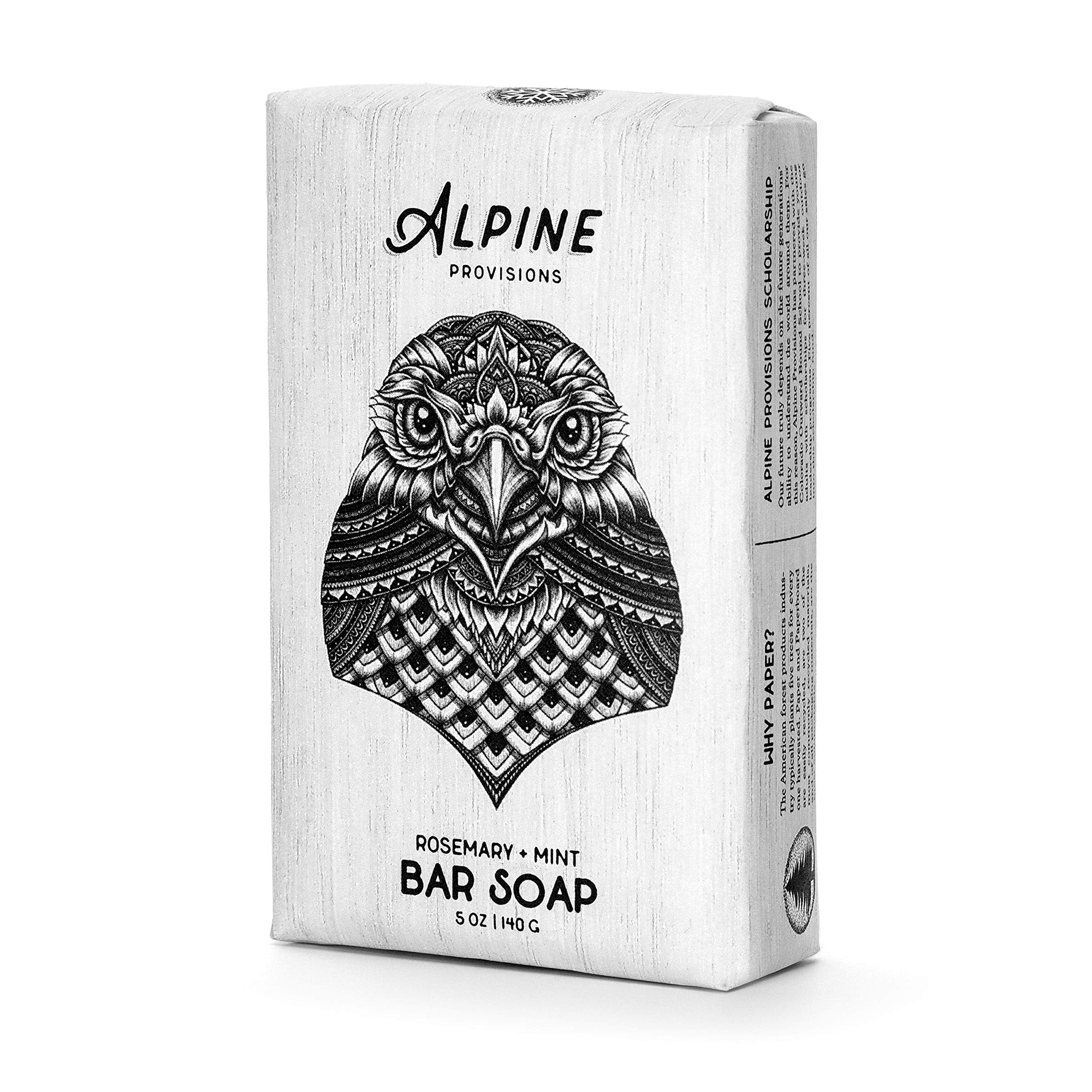 Alpine Provisions Rosemary & Mint Bar Soap - Moisturizing and Cleansing with Essential Oils, RSPO Palm Oil - Vegan and Organic Fragrance, Sulfate - Natural Soap Bar for Soft Hands – 5 Oz Pack of 1